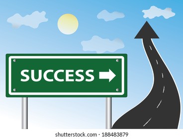 Highway road going up as an arrow with sign text - Success