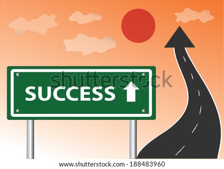 Highway road going up as an arrow with sign text - Success