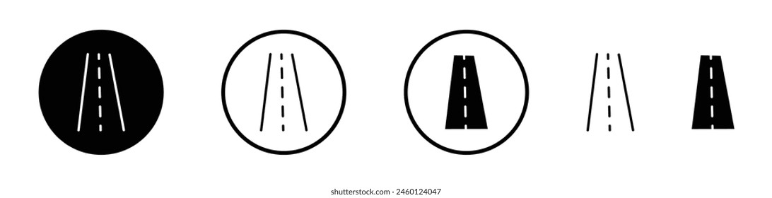 Highway Road Icon Set. Straight road and pathway vector symbols. Empty street and route signs.