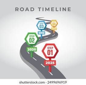 Highway road infographic with four steps. Company time line with professional style. Colors road infography