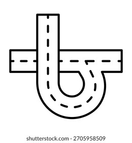 Highway road junction with one turn thin line icon, learners permit concept. Vector graphics. Way intersection, driving sign on white background, outline style icon for mobile or web design