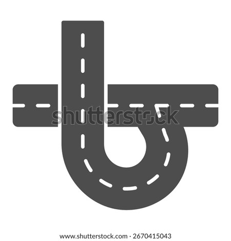 Highway road junction with one turn solid icon, learners permit concept. Vector graphics. Way intersection, driving sign on white background, glyph style icon for mobile or web design