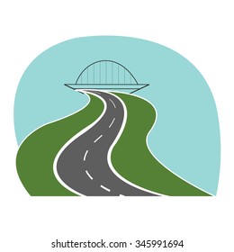 Highway road passes under the bridge - vetor