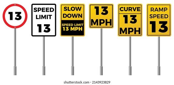 highway road sign speed limit 13 vector illustration