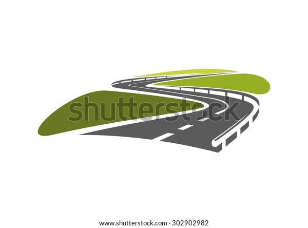 Highway road symbol with hairpin\
bends and metallic guardrails, for travel or transportation\
design