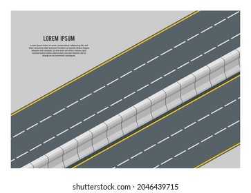 Highway road with tall concrete separator. Simple flat illustration in isometric view.