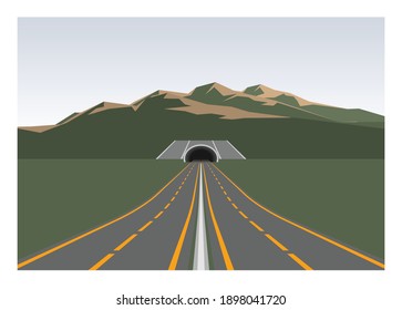 Highway and road tunnel. Simple flat illustration