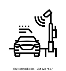 highway with sensors autonomous vehicle line icon vector. highway with sensors autonomous vehicle sign. isolated contour symbol black illustration