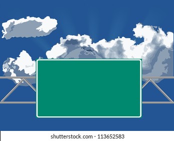 Highway sign against blue cloudy sky