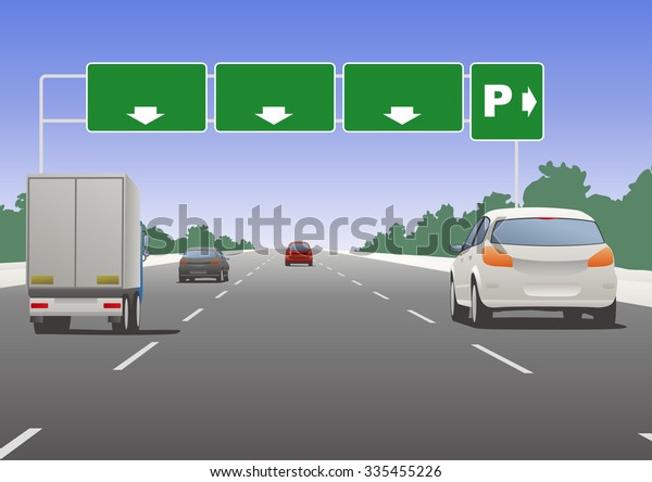 高速道路の標識と車両 ベクターイラスト のベクター画像素材