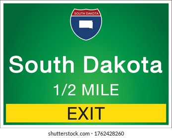 Highway signs before the exit To the state South Dakota Of United States on a green background vector art images Illustration