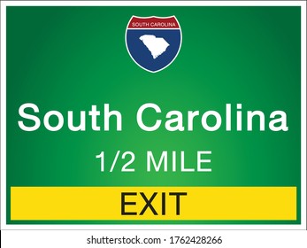Highway signs before the exit To the state South Carolina Of United States on a green background vector art images Illustration