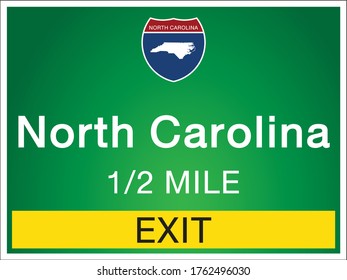 Highway signs before the exit To the state North Carolina Of United States on a green background vector art images Illustration