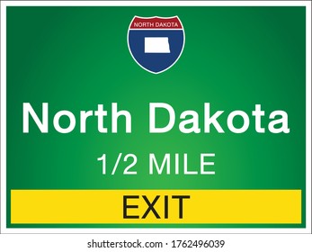 Highway signs before the exit To the state North Dakota Of United States on a green background vector art images Illustration