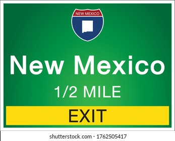 Highway signs before the exit To the state New Mexico Of United States on a green background vector art images Illustration