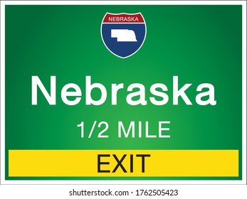 Highway signs before the exit To the state Nebraska Of United States on a green background vector art images Illustration