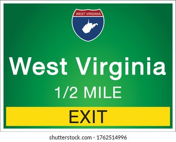 Highway signs before the exit To the state West Virginia Of United States on a green background vector art images Illustration