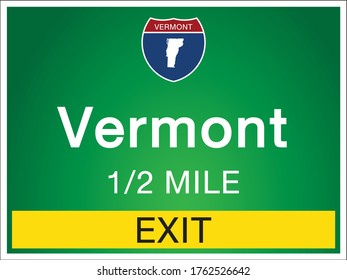 Señales de la autopista antes de la salida al estado Vermont de Estados Unidos en un fondo verde imágenes de arte vectorial Ilustración