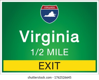 Highway signs before the exit To the state Virginia Of United States on a green background vector art images Illustration