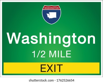 Señales de la autopista antes de la salida al estado de Washington de los Estados Unidos sobre un fondo verde imágenes de arte vectorial Ilustración