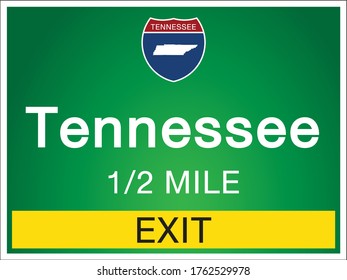 Highway signs before the exit To the state Tennessee Of United States on a green background vector art images Illustration