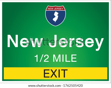 Highway signs before the exit To the state New Jersey Of United States on a green background vector art images Illustration