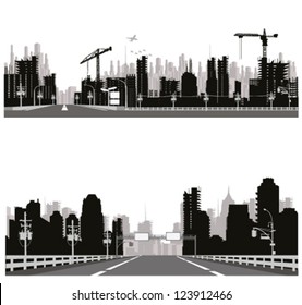Highway silhouette .City skyline
