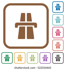 Highway simple icons in color rounded square frames on white background