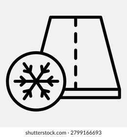 Highway and snowflake line icon, air conditioning mode concept. Vector graphics. Asphalt road sign with outline style for mobile or web design