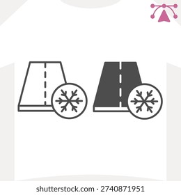 Highway and snowflake line and solid icon, air conditioning mode concept. Vector graphics. Asphalt road sign and editable stroke, outline style icon for mobile or web design