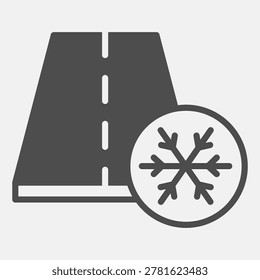 Highway and snowflake solid icon, air conditioning mode concept. Vector graphics. Asphalt road sign with glyph style for mobile or web design