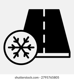 Highway and snowflake solid icon, air conditioning mode concept. Vector graphics. Asphalt road sign with glyph style for mobile or web design
