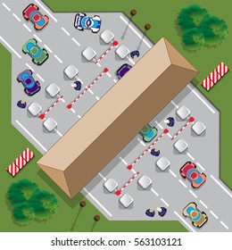 Highway toll.  View from above. Vector illustration. 