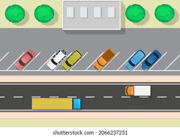 highway top view with car and parking area