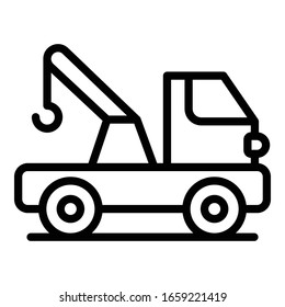 Highway tow truck icon. Outline highway tow truck vector icon for web design isolated on white background