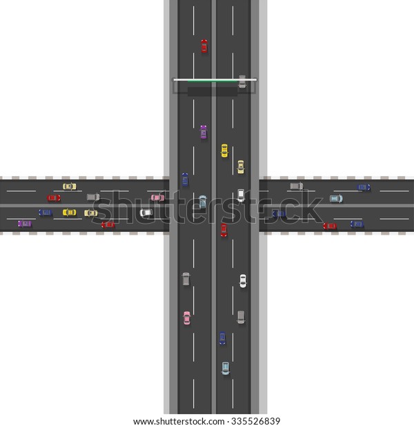 highway\
traffic with cars, top view isolated\
vector