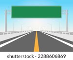 Highway with Traffic Sign. Motorway with road sign. Street traffic Sign. Vector Illustration Isolated on White Background.