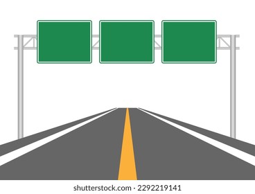 Highway with Traffic Sign. Motorway with road sign. Street traffic Sign. Vector Illustration Isolated on White Background.