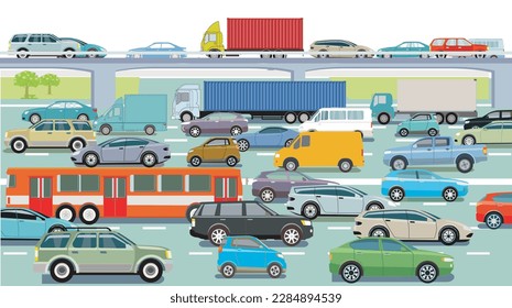 Highway with truck and passenger car, illustration