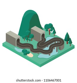 highway and tunnel with landscape isometric