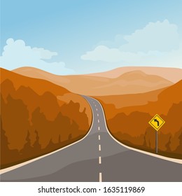 highway with a turn in the mountains.vector illustration