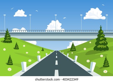 Highway under the bridge. Vector