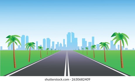Rodovia com vista para a cidade. Ilustração de arte vetorial