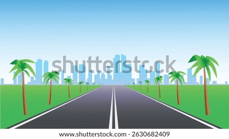 Highway with a view of the city. Vector art illustration