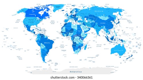 Higly detailed World Map in shades of blue.
