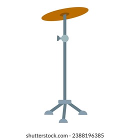 Hi-hat percussion musical instrument. Flat Cartoon Vector illustration Isolated on white background. Drum kit element with cymbal on metal stand. Rock, pop and jazz music instrument.