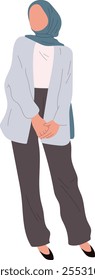 Hijab Beauty Girl Character on White Background. Vector Cartoon Illustration