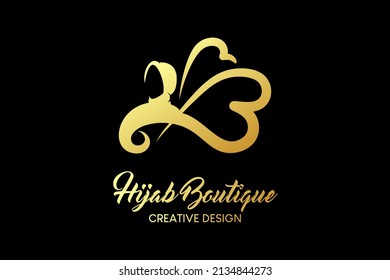 El diseño del logo de la boutique hijab con un concepto creativo y sencillo de letra b en forma de mariposa combinada con una silueta hijab. Ilustración vectorial del logo de la moda hijab.