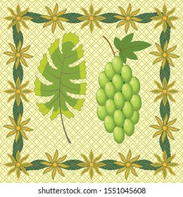 Hijab, burqa and scarf pattern with bunch of grapes and leaves in Muslim style.