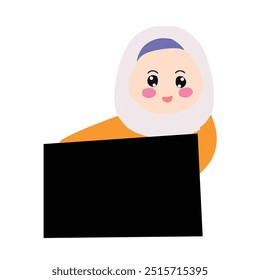 hijab cartoon. love gesture hand with woman hijab character cartoon collection